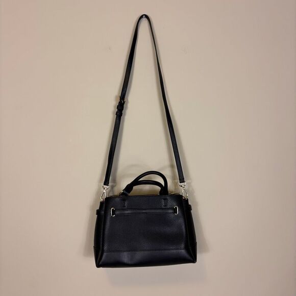 Michael Kors Black Leather Reed Center Logo MK Satchel Purse - Picture 2 of 13